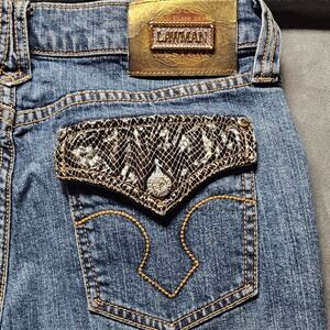 Lawman Western Womens Blue Snakeskin Trim Straight Leg Jeans Size 11 Medium Wash